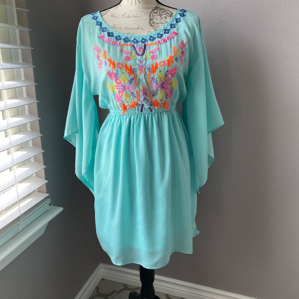 Women’s turquoise embroidered dress,…